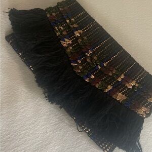 Stella & Dot Black and Multicolor Fringe Clutch